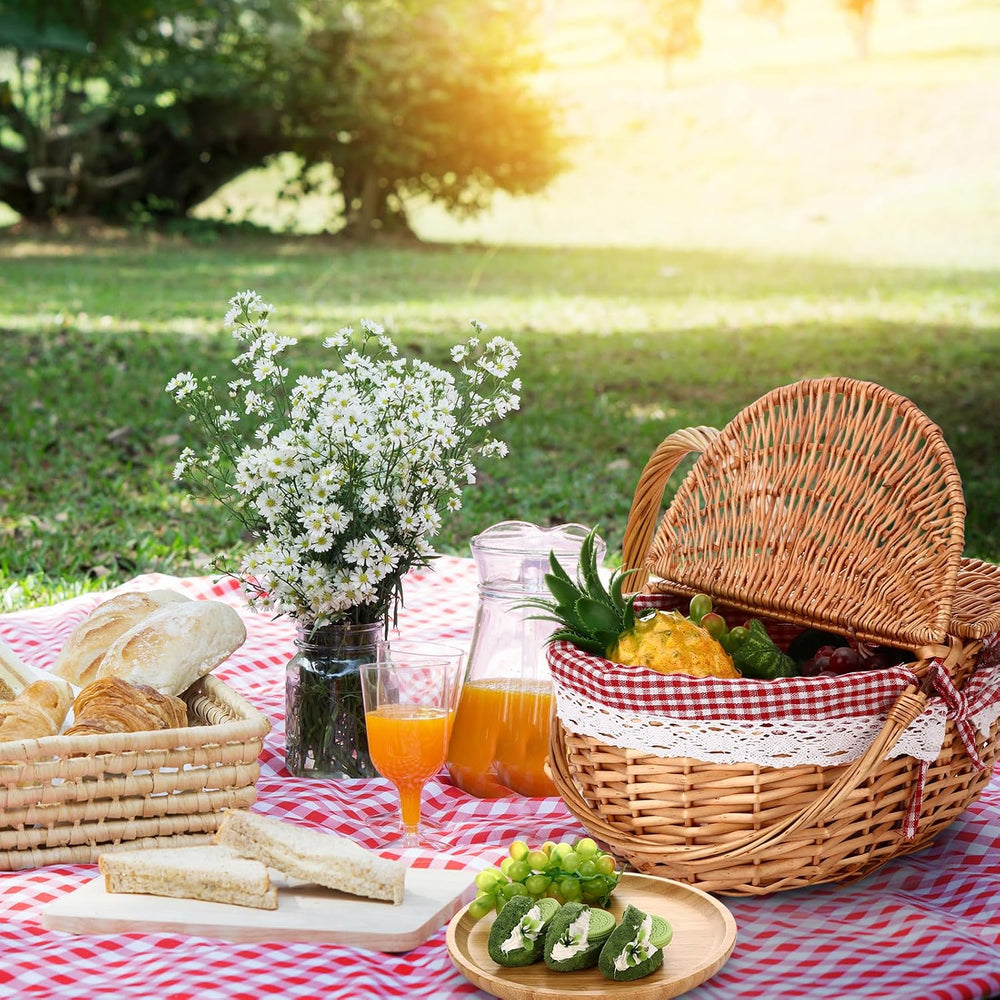 Picnic Basket with Blankets and Bamboo Plates Picnic Supplies Set Basket with...