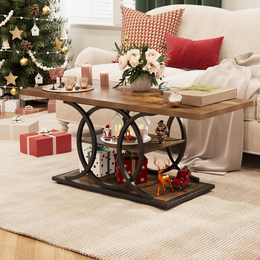 GiftGo Rustic Coffee Table with Storage Industrial 3 Tier Center Living Room ...