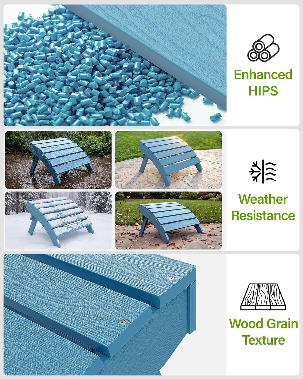 MXIMU Folding Adirondack Ottoman Set of 2 for Adirondack Chair, All Weather