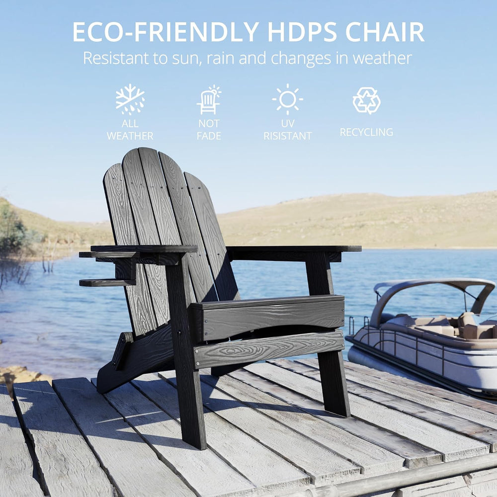 LUE BONA Folding Adirondack Chairs Set of 4, HDPS Fire Pit Chairs, Black