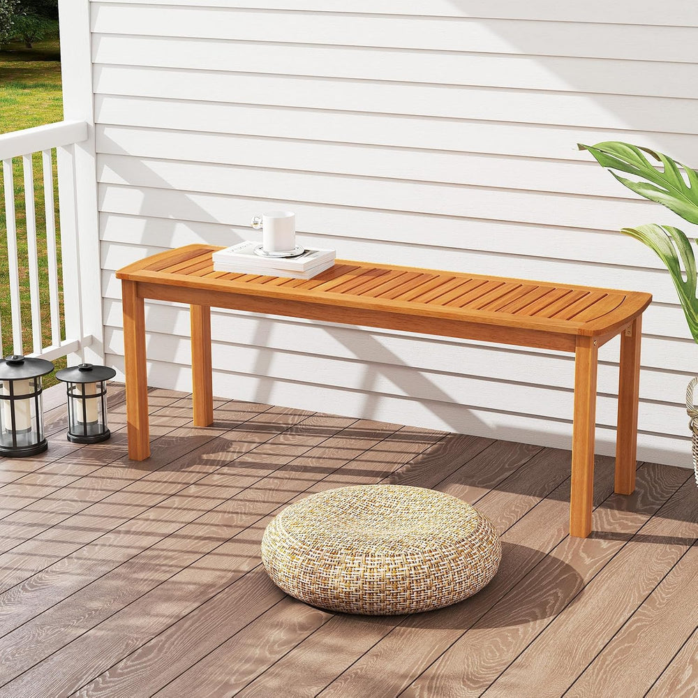 Tangkula Acacia Wood Outdoor Bench, 47" Patio Dining Bench with Slatted ...