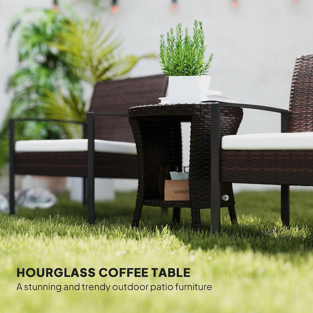 Outsunny 18" Outdoor Wicker Coffee Table 2-Tier Side Table Mixed Brown