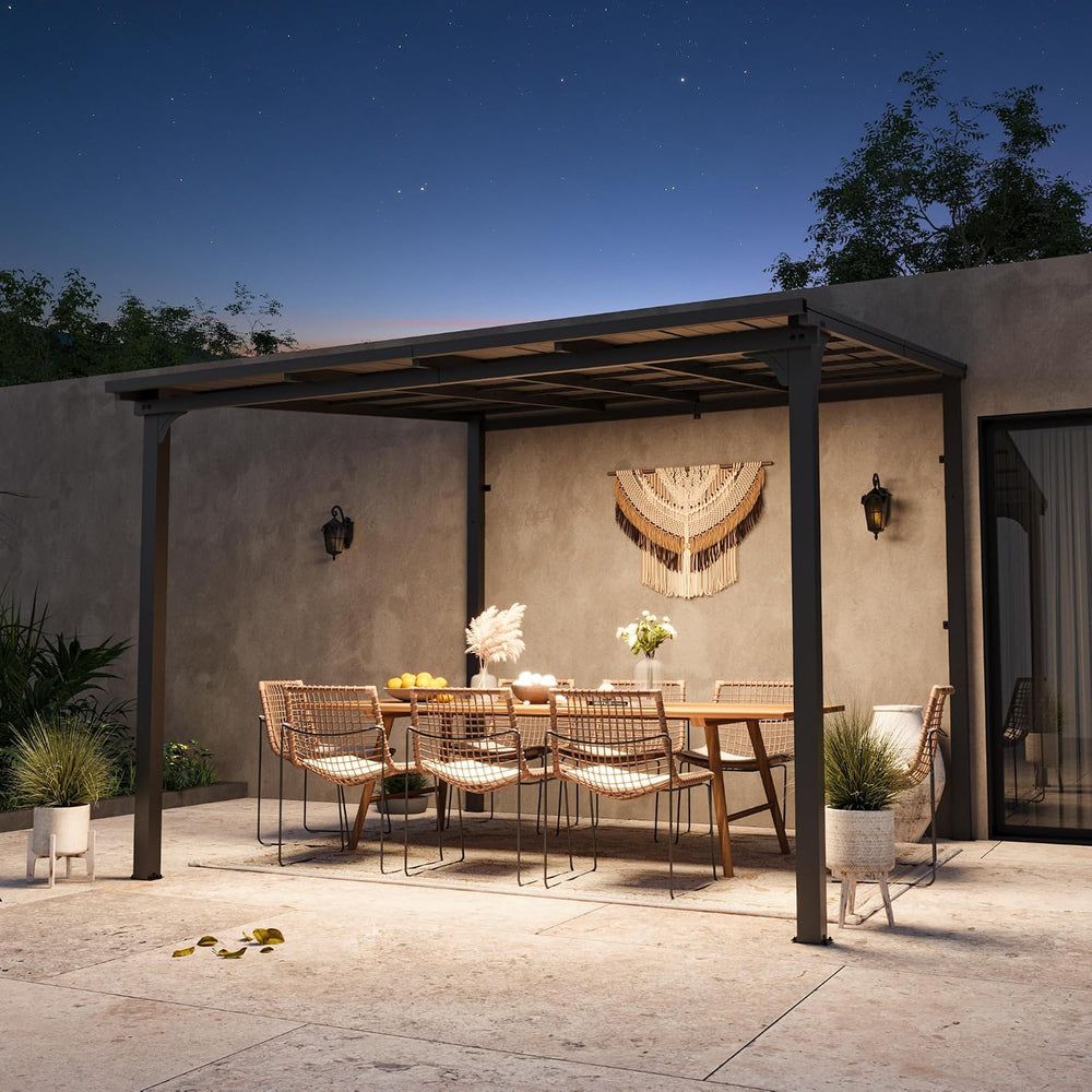 Covered Outdoor Lean to Gazebo 10'x10' with Galvanized Steel Sloped Roof