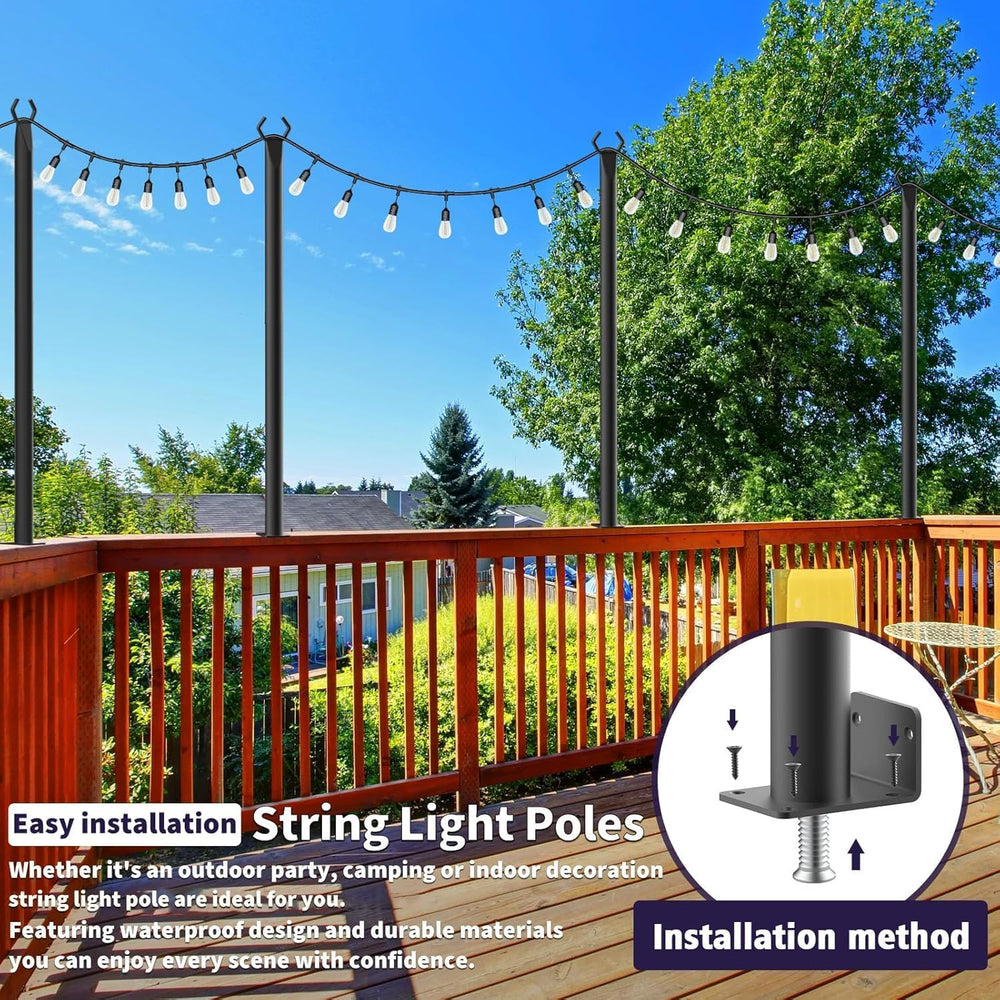 AHRLHR 6 Pack 5 Ft String Light Poles, String Light Poles for Outside with Fi...