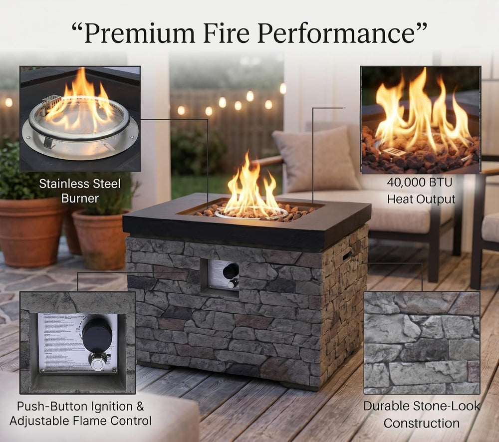 32" Propane Fire Pit Table, 40,000 BTU, Hidden Tank Storage, Burner Lid