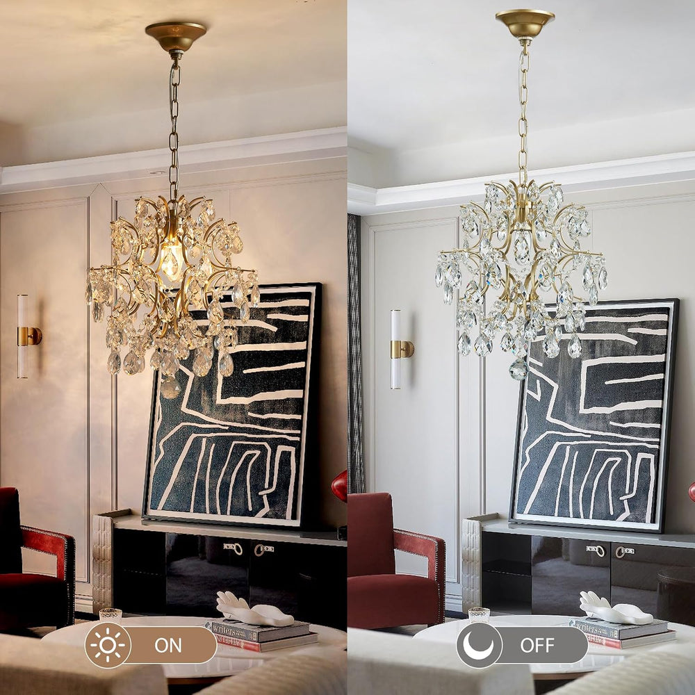 Bestier Gold Modern Pendant Chandelier Crystal Raindrop Lighting Ceiling Ligh...