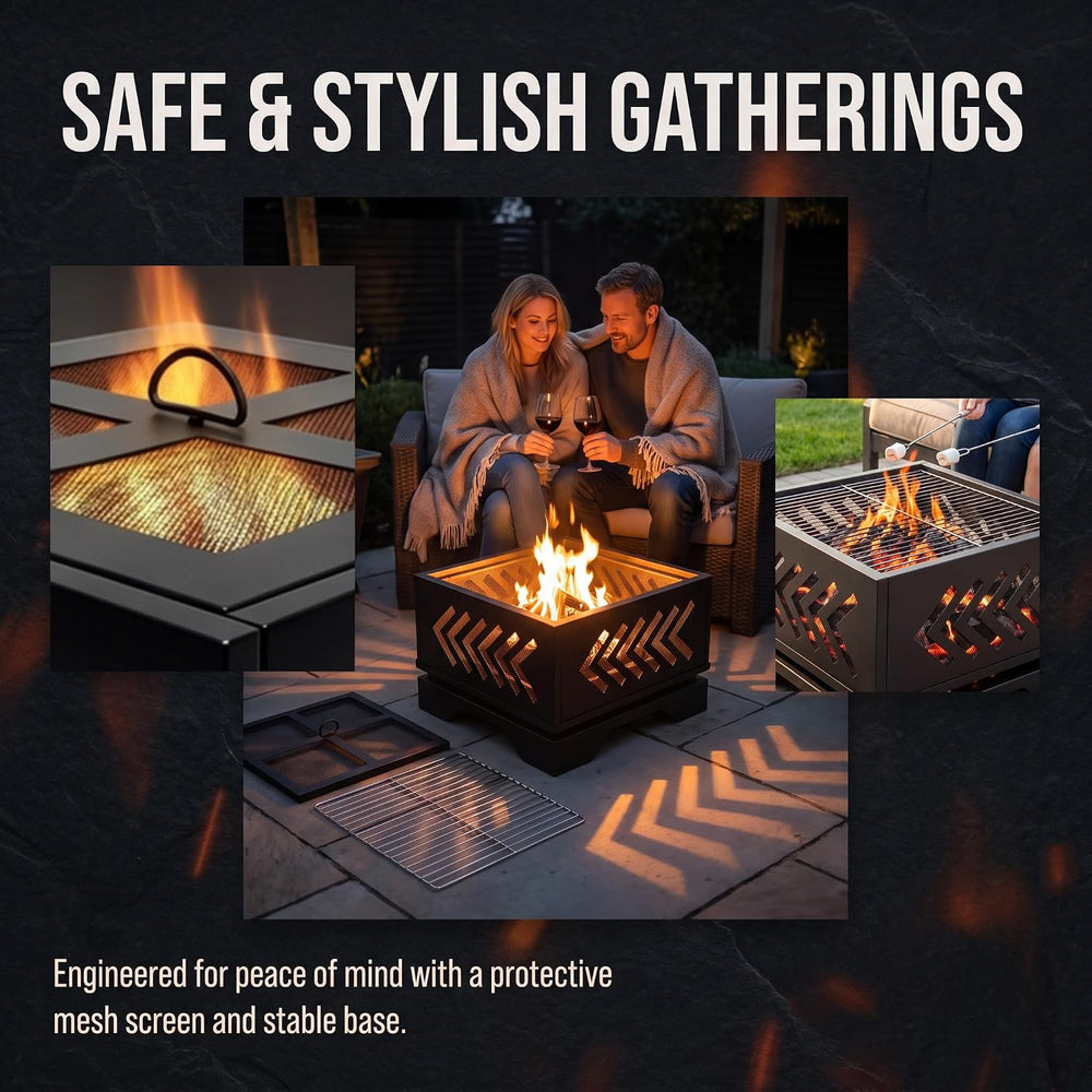 Fire Beauty Arrow Geometric Cutout 2-in-1 Outdoor Fire Pit Heating & BBQ