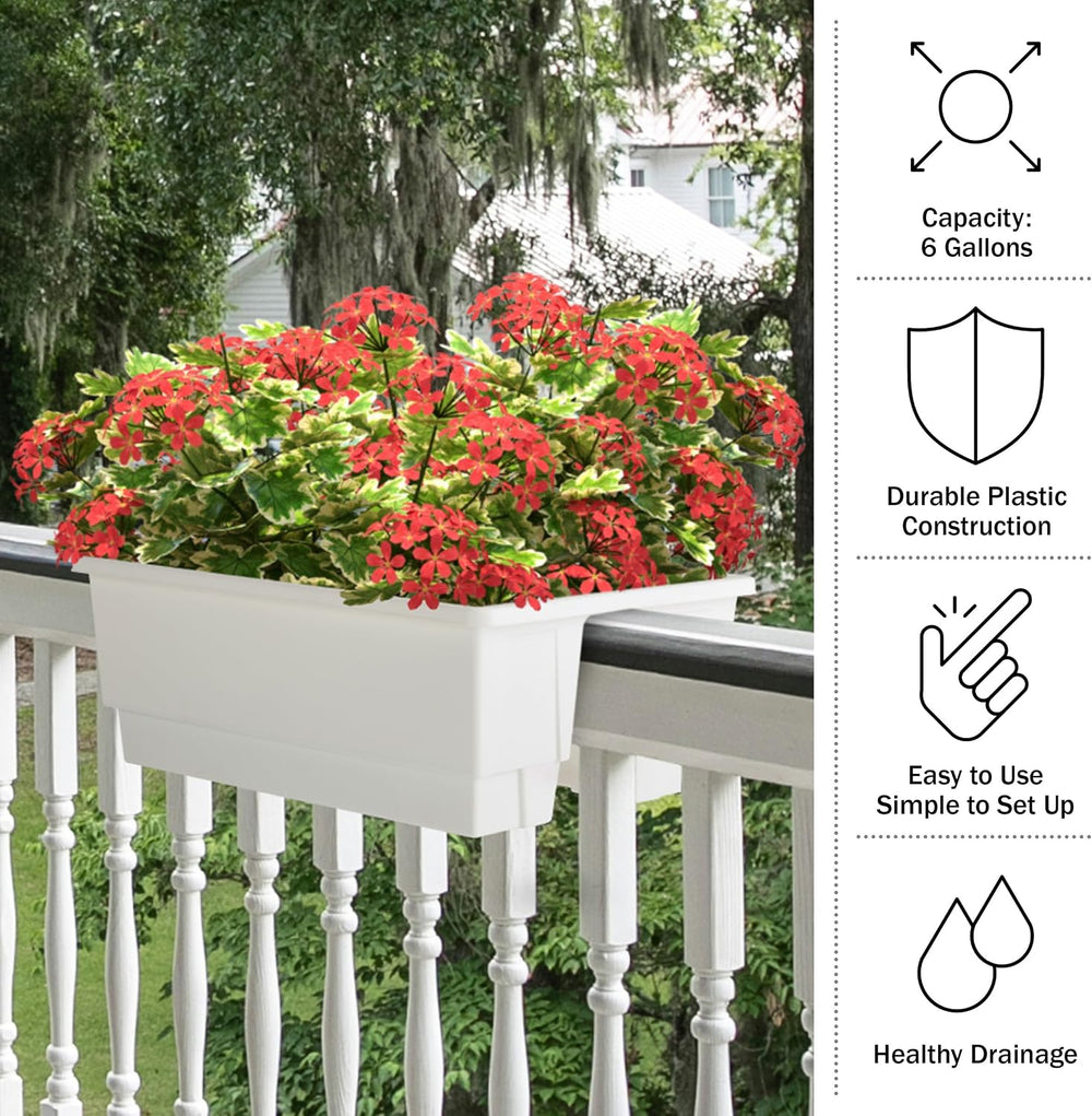 Railing Planter Box 2-Pack - 20.75-Inch Flower Boxes with Removable Drainage ...