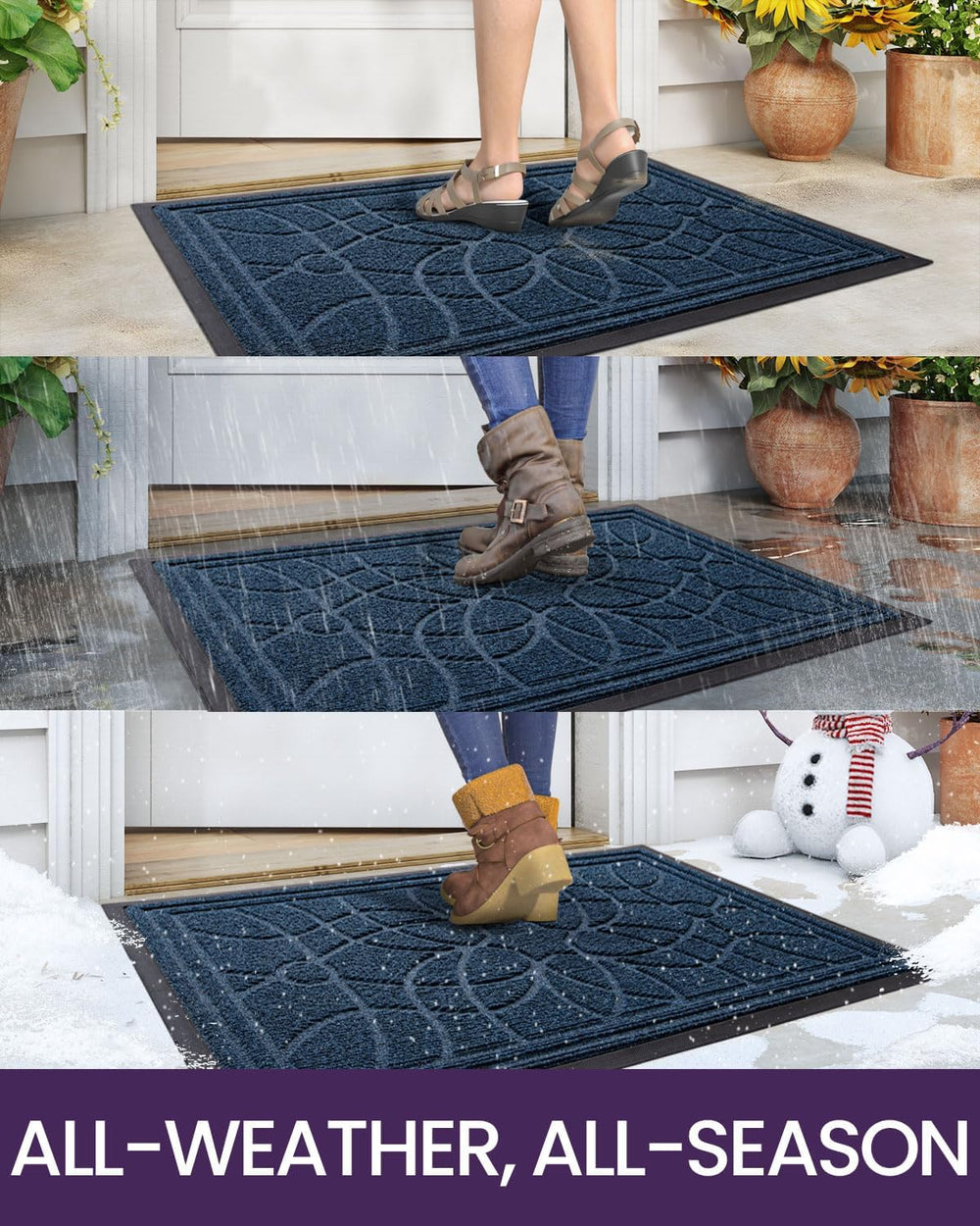 DEXI Front Door Mat Outside Entrance 24x36, Heavy Duty Non Slip, Blue