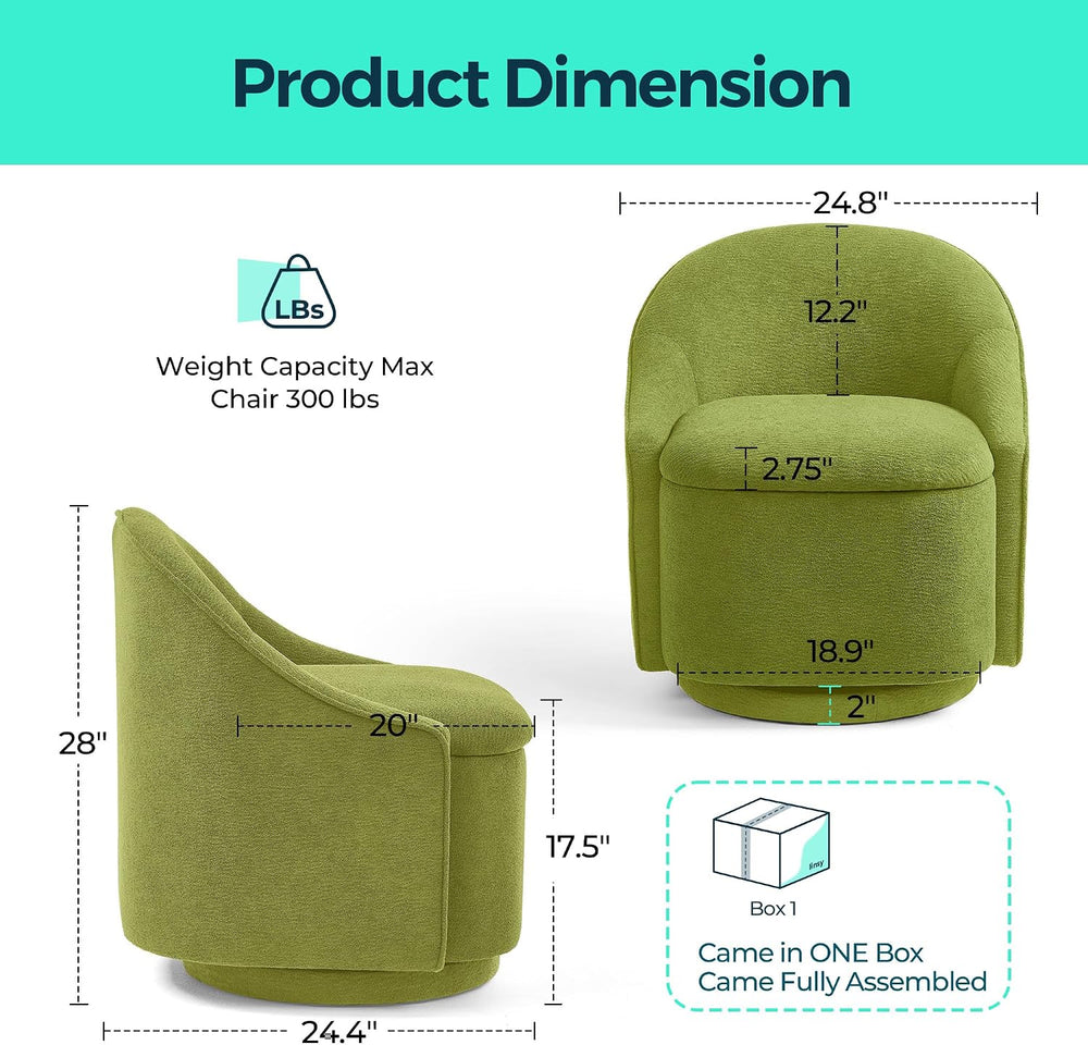 LINSY Swivel Accent Chair with Storage Comfy Chenille Barrel Chairs, Small 36...