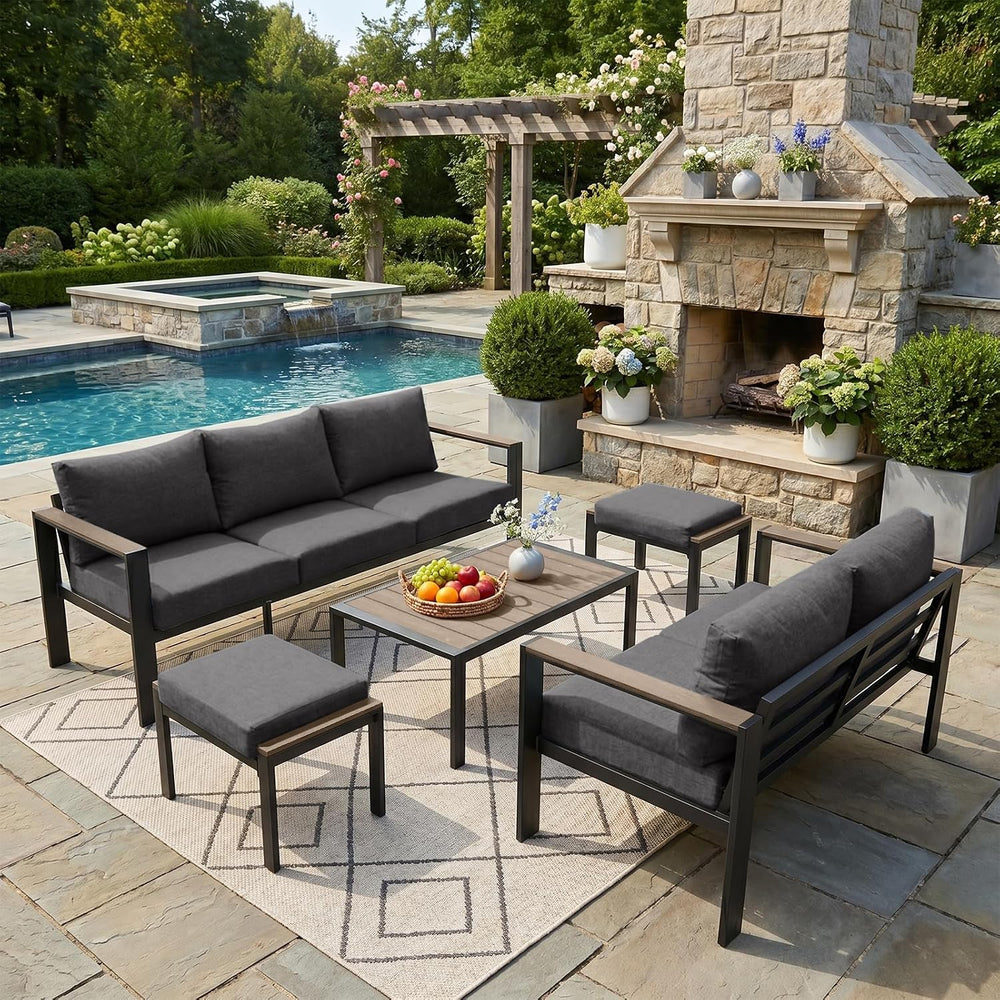 Outdoor Patio Furniture Set 5 Pieces Luxury Aluminum Patio Conversation Set w...