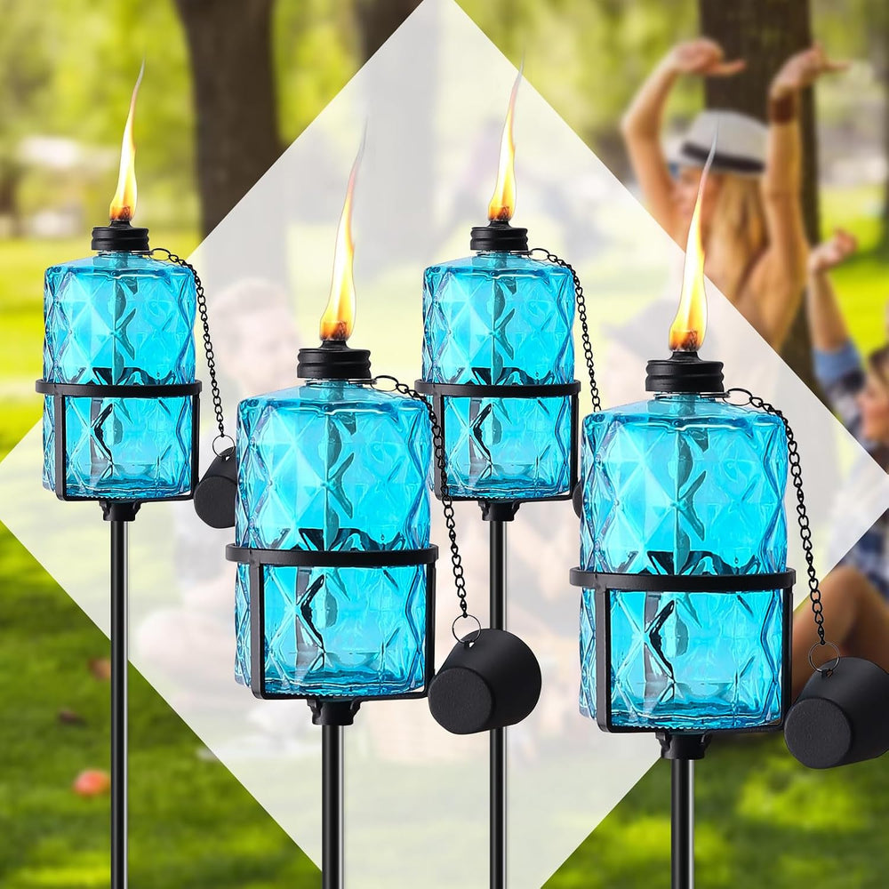 ZSPENG 4 Pack Blue Glass Garden Torch 12 oz Outdoor Torch Garden Décor,60-Inc...