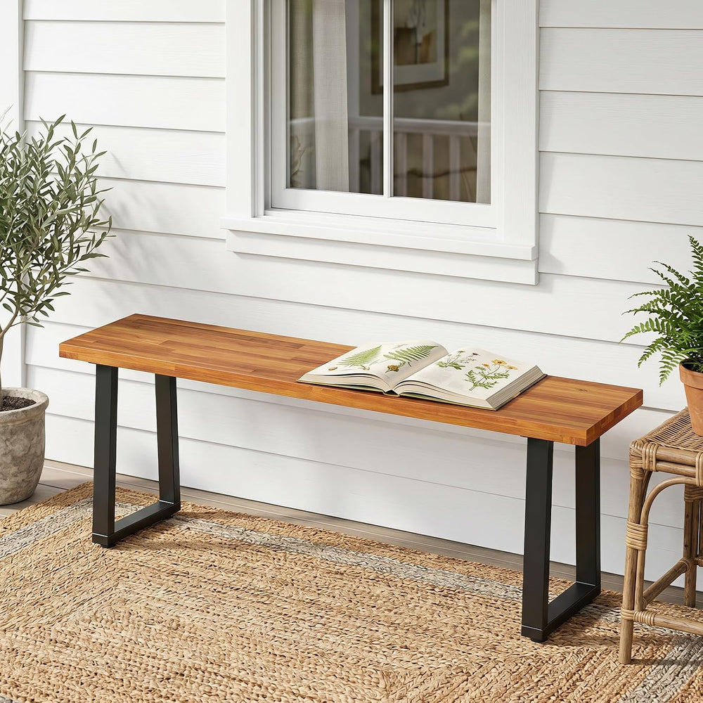 Tangkula Acacia Wood Outdoor Bench, 2-Person Backless Patio Dining Bench