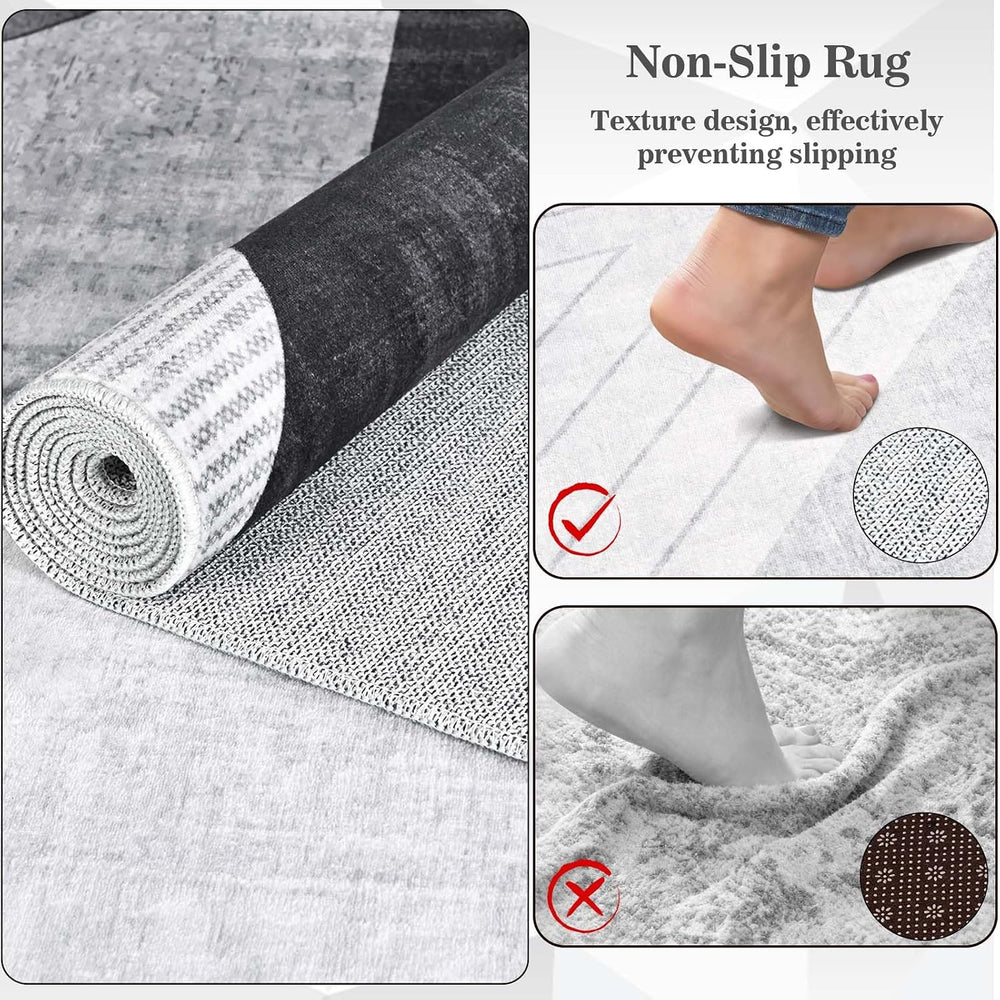 Yinhua Modern Geometric Area Rugs 5x7 Grey Black Rugs for Living Room Washabl...