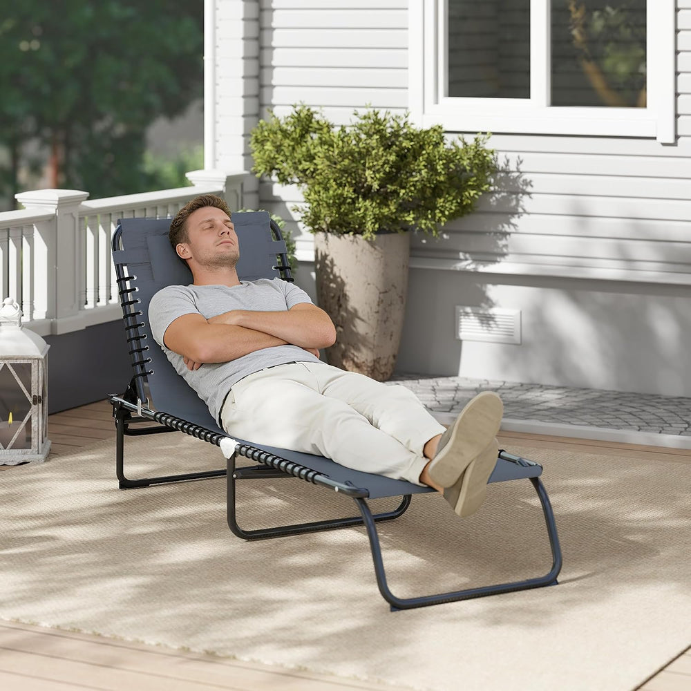 Outsunny Folding Chaise Lounge Chair Outdoor Mesh Seat Gray