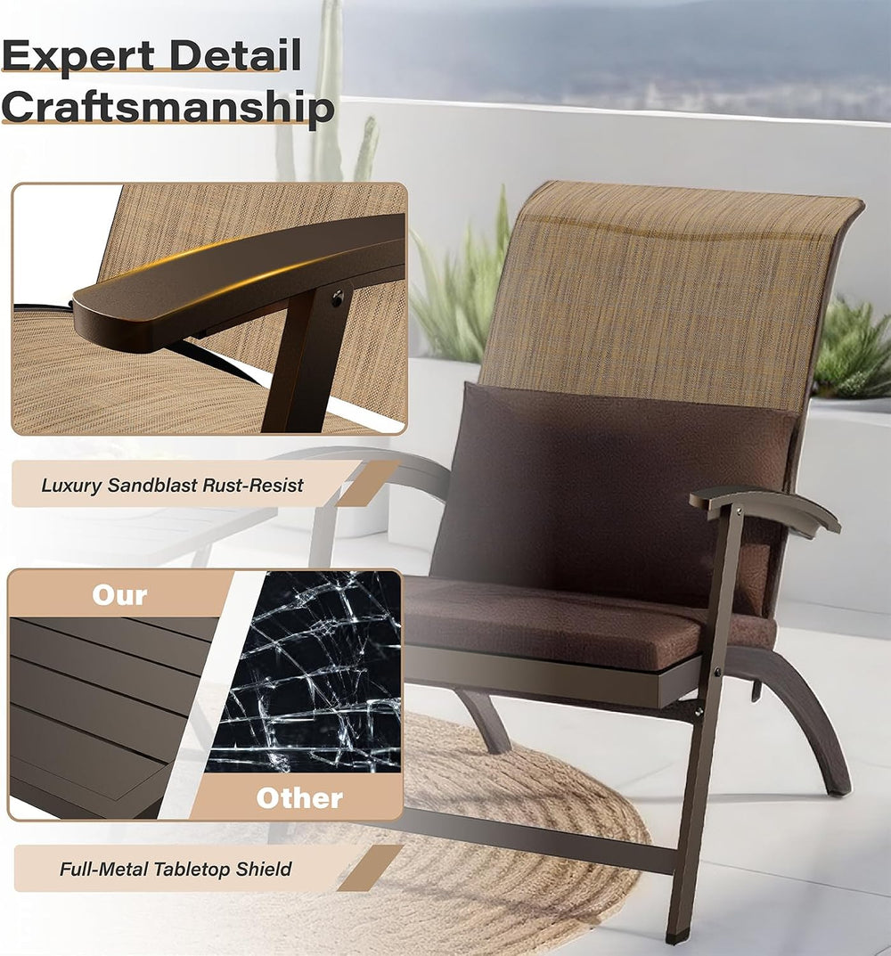 3 Piece Patio Furniture Set, Foldable Textilene Bistro chairs, Metal Table