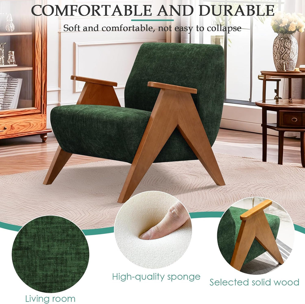 2 Pcs Home Accent Chair Mid Century Modern Accent Chair with Wood Frame, Loun...