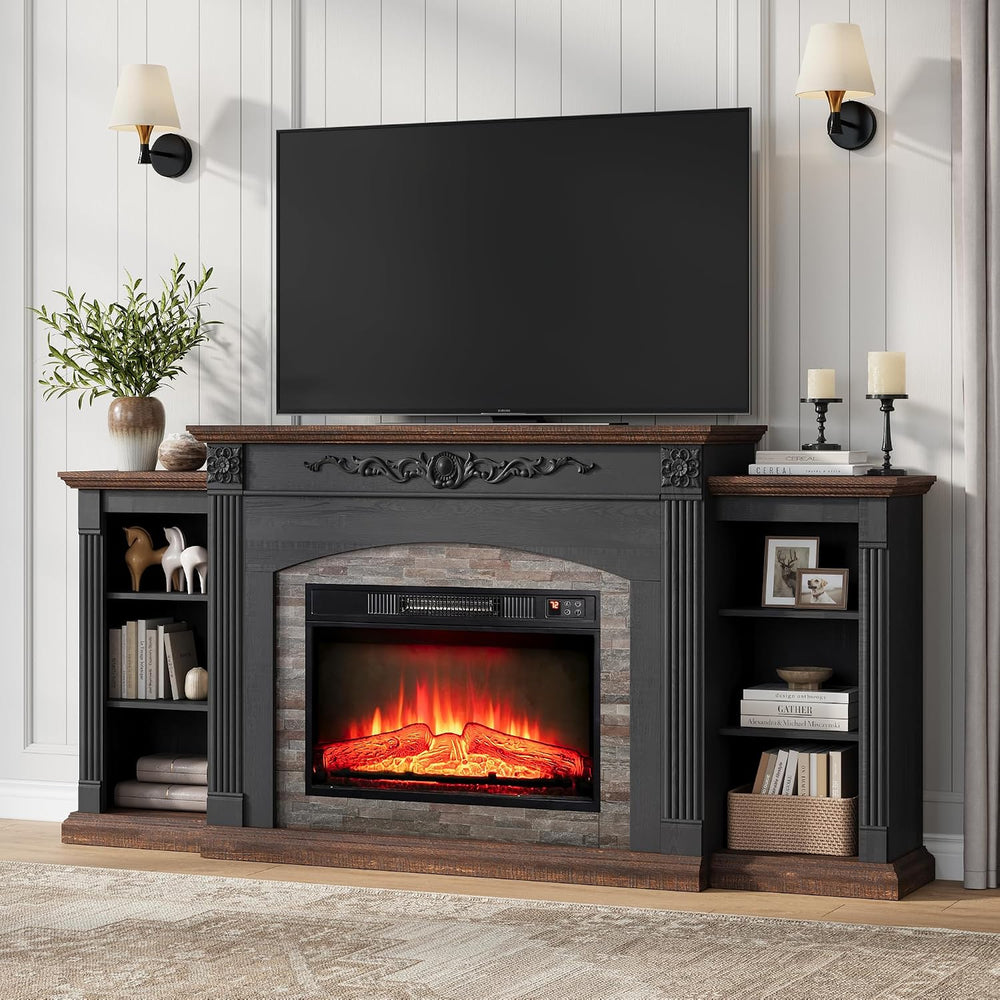 72" Electric Fireplace TV Stand for TVs Up to 85" with Mantel, Black
