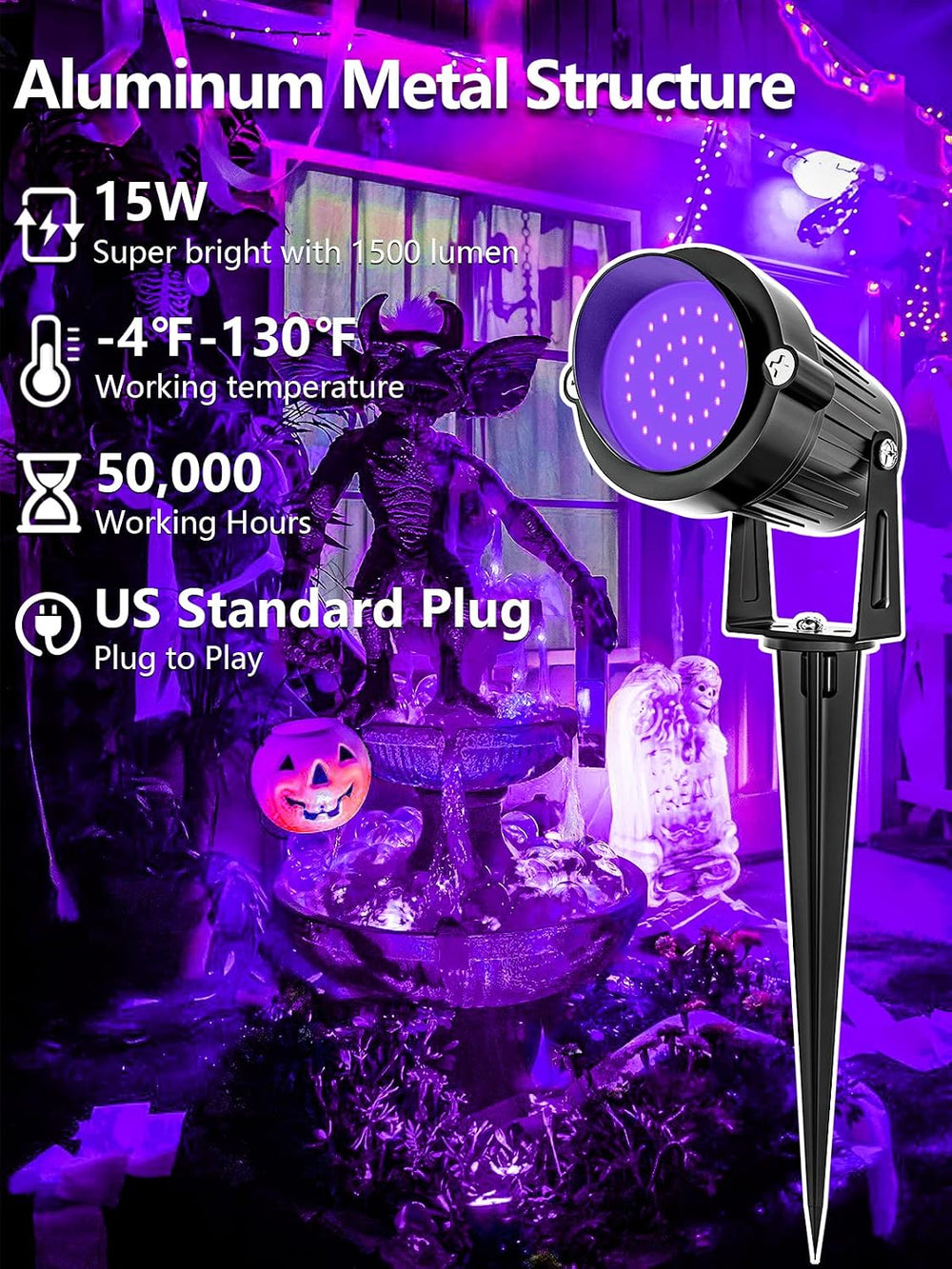 ZUCKEO 15W Halloween Blacklight Spotlight Outdoor LED Black Lights Waterproof...