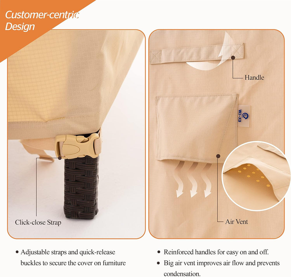 WJ-X3 Round Patio Furniture Cover Waterproof, 96" D x 31" H, Beige ...