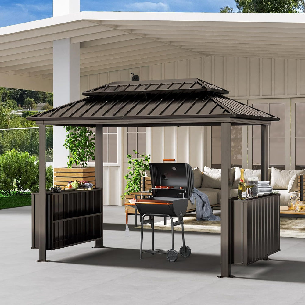 Domi 6x10FT Hardtop Grill Gazebo, BBQ Gazebo with Double Galvanized Steel Roo...