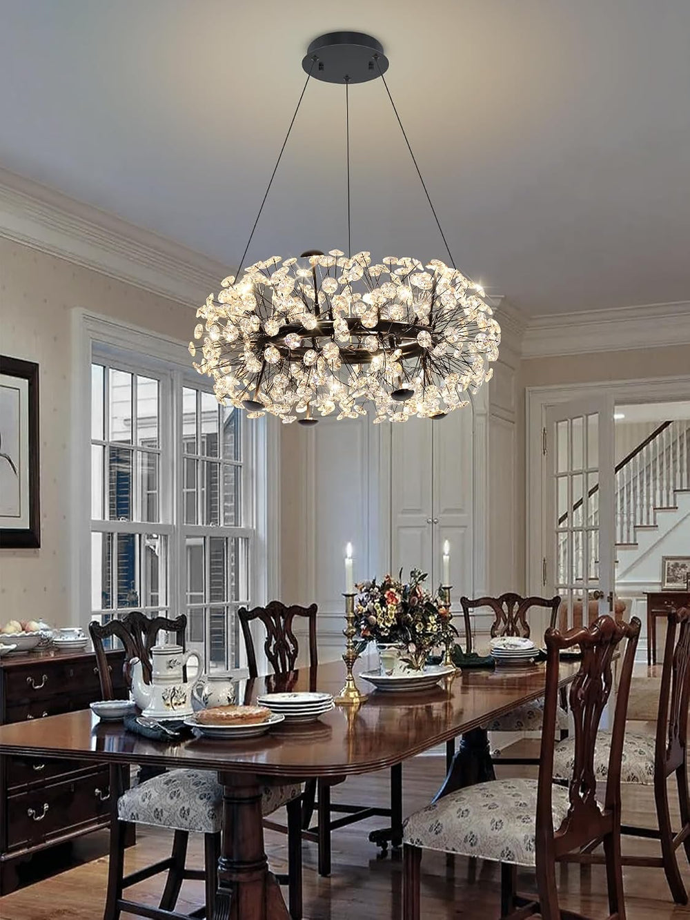 ykolupty 8-Light Dandelion Black Chandelier for Dining Room, Sputnik Pendant ...