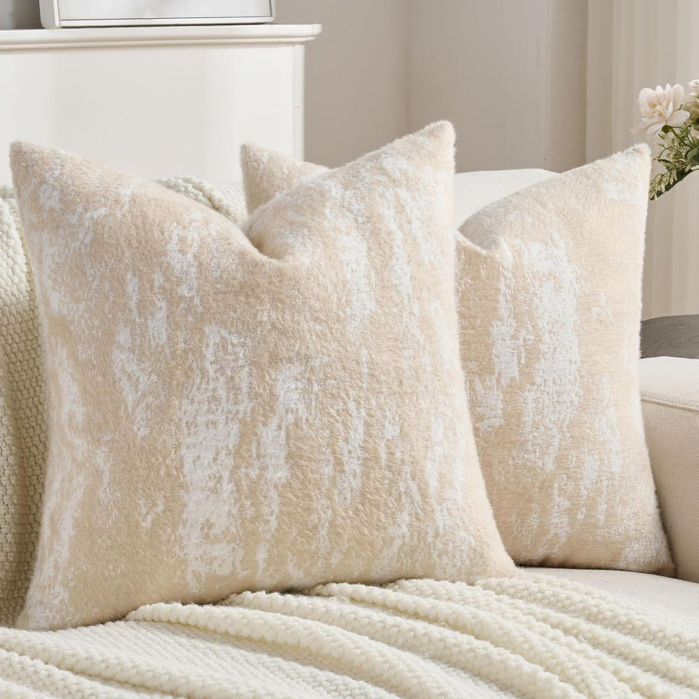 FUTEI Pack of 2 Faux Mink FurThrow Pillow Covers 20x20 Inch Soft Fleece Ink P...