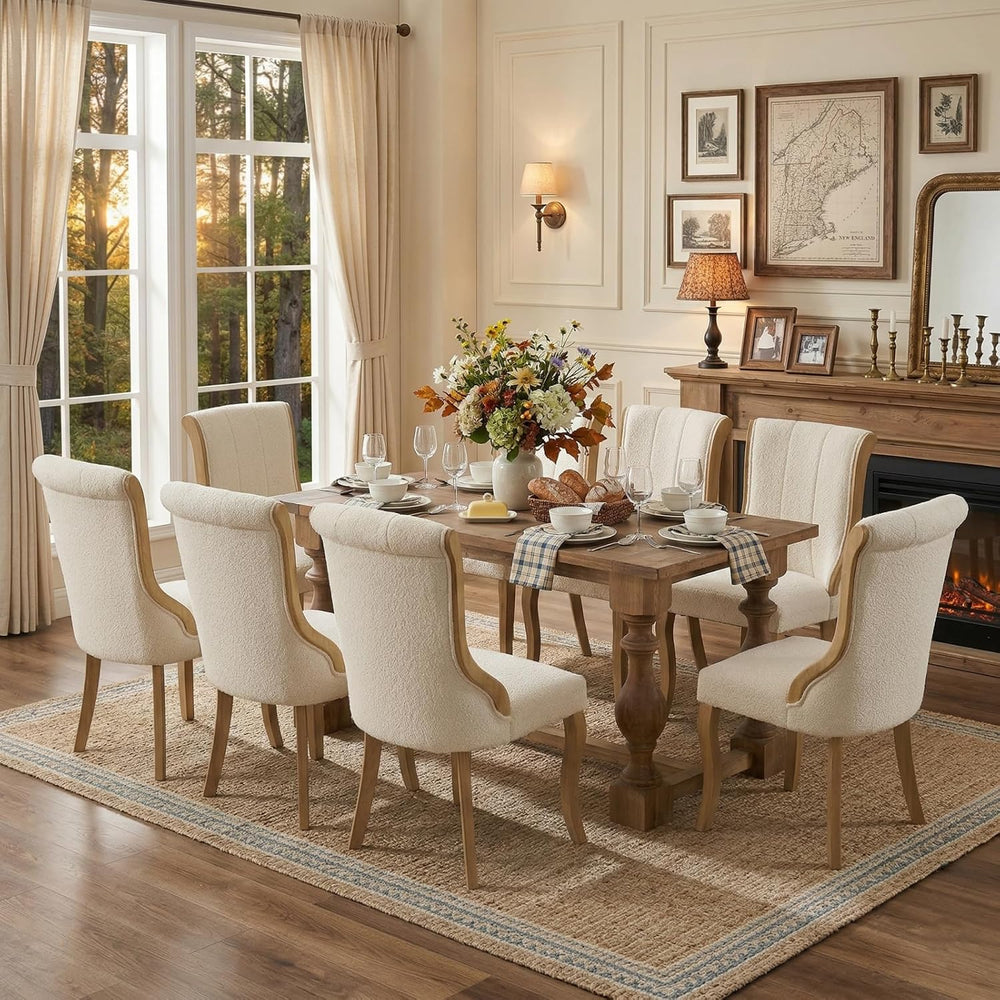 Wooden Dining Chairs Set of 8, Mid Century Modern Upholstered Kitchen & D...
