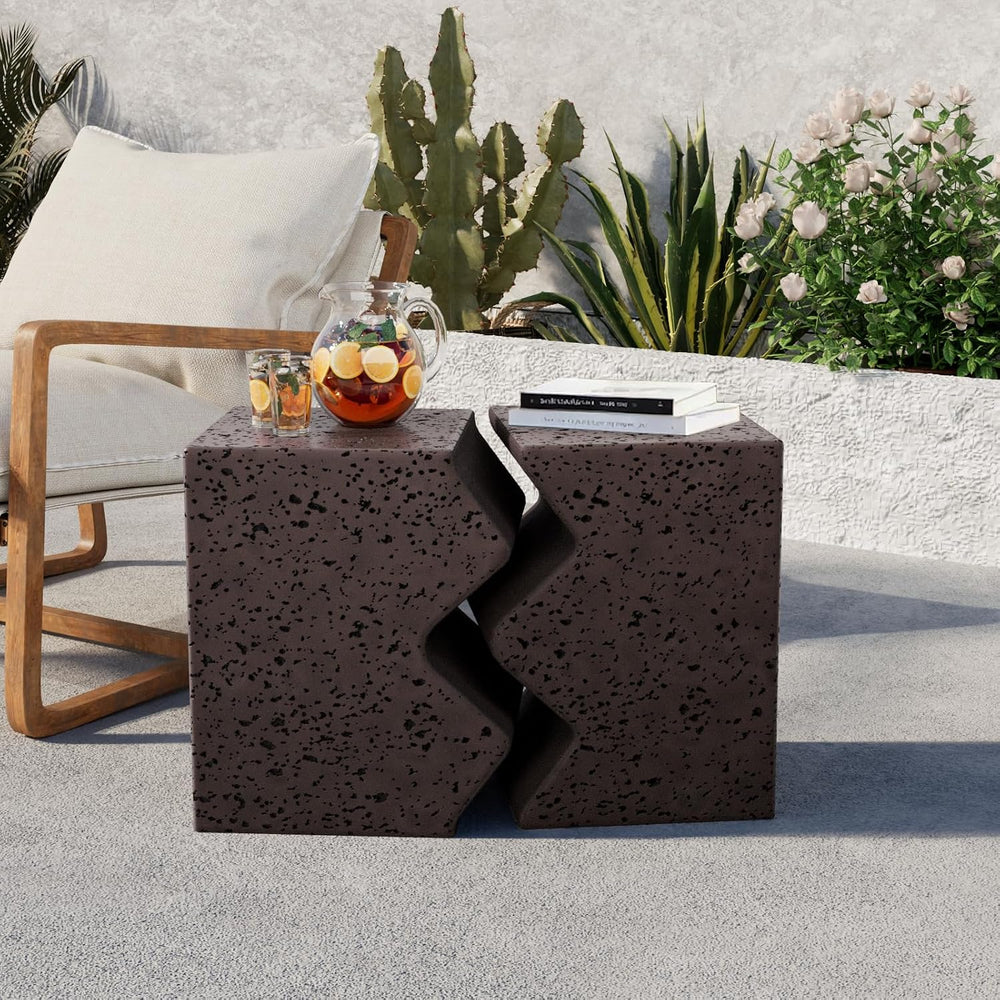 COSIEST Concrete Side Table, Set of 2 Rectangular Outdoor Side Tables, Decora...
