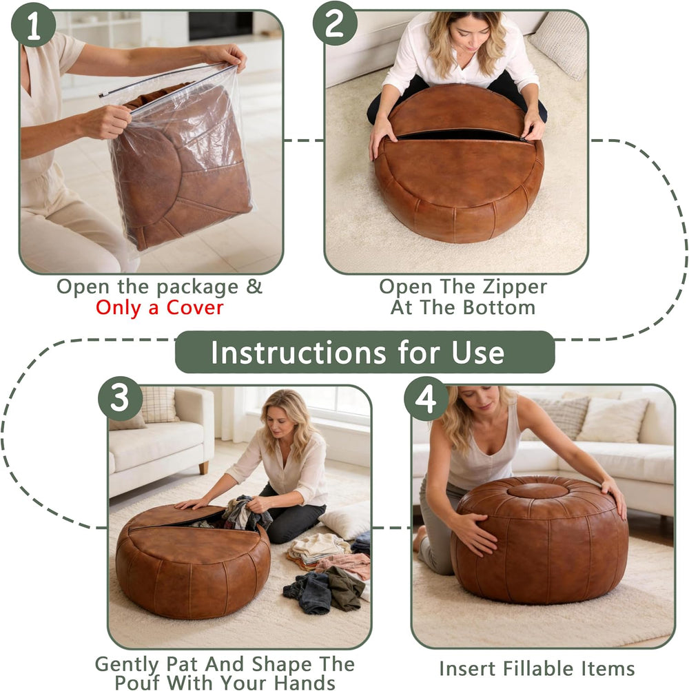 Thgonwid Unstuffed Moroccan Storage Pouf Foot Stool Ottoman Seat Handmade Fau...