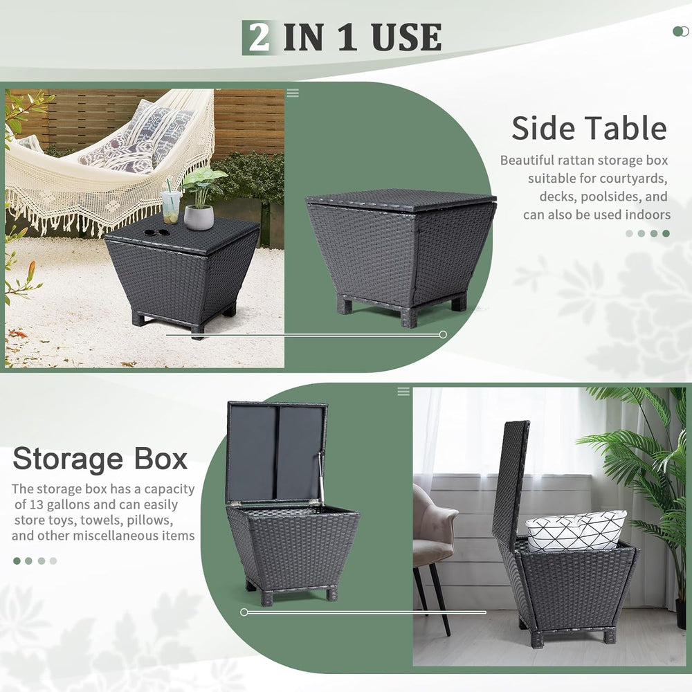 VINGLI Outdoor Side Table with Storage, 13-Gallon Patio Deck Box Outdoor Wick...