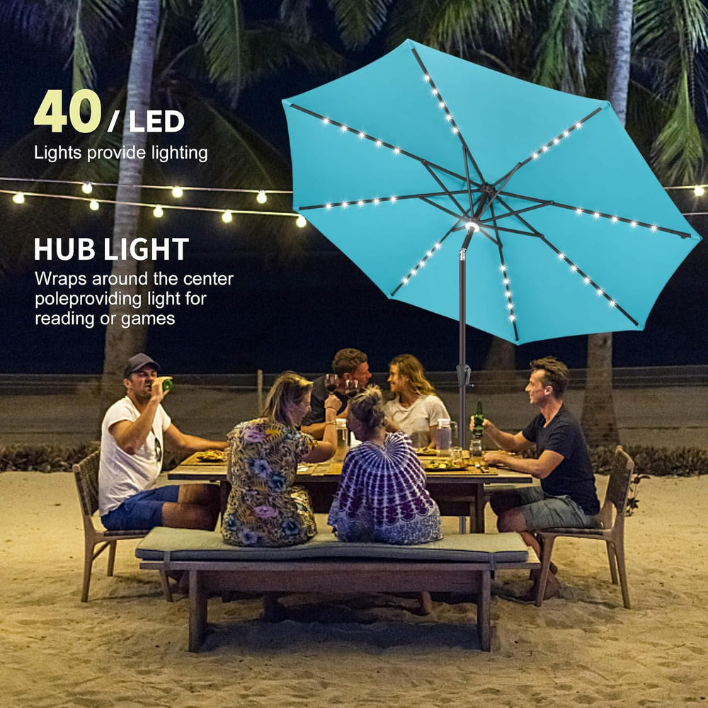 Solar Patio Umbrella with Centre Light, 9 ft Aqua Blue