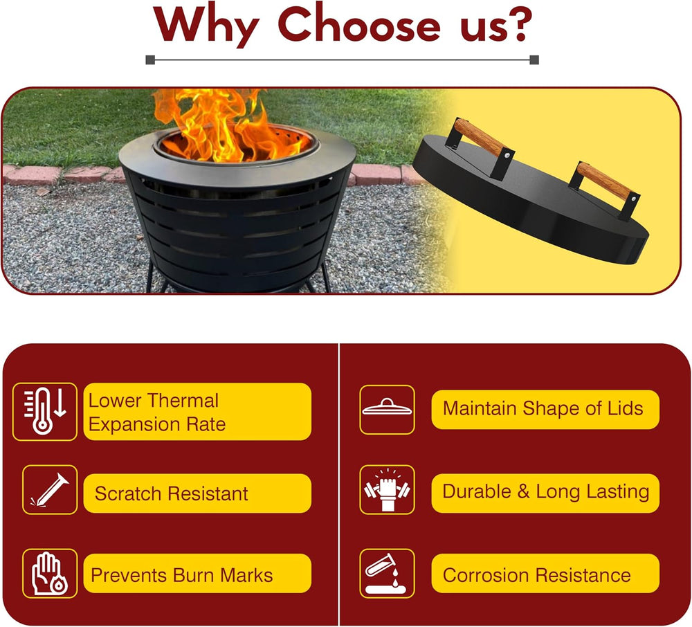 FEBTECH Firepit Lid Compatible with Fire Pit Inside up to 23" - Carbon S...