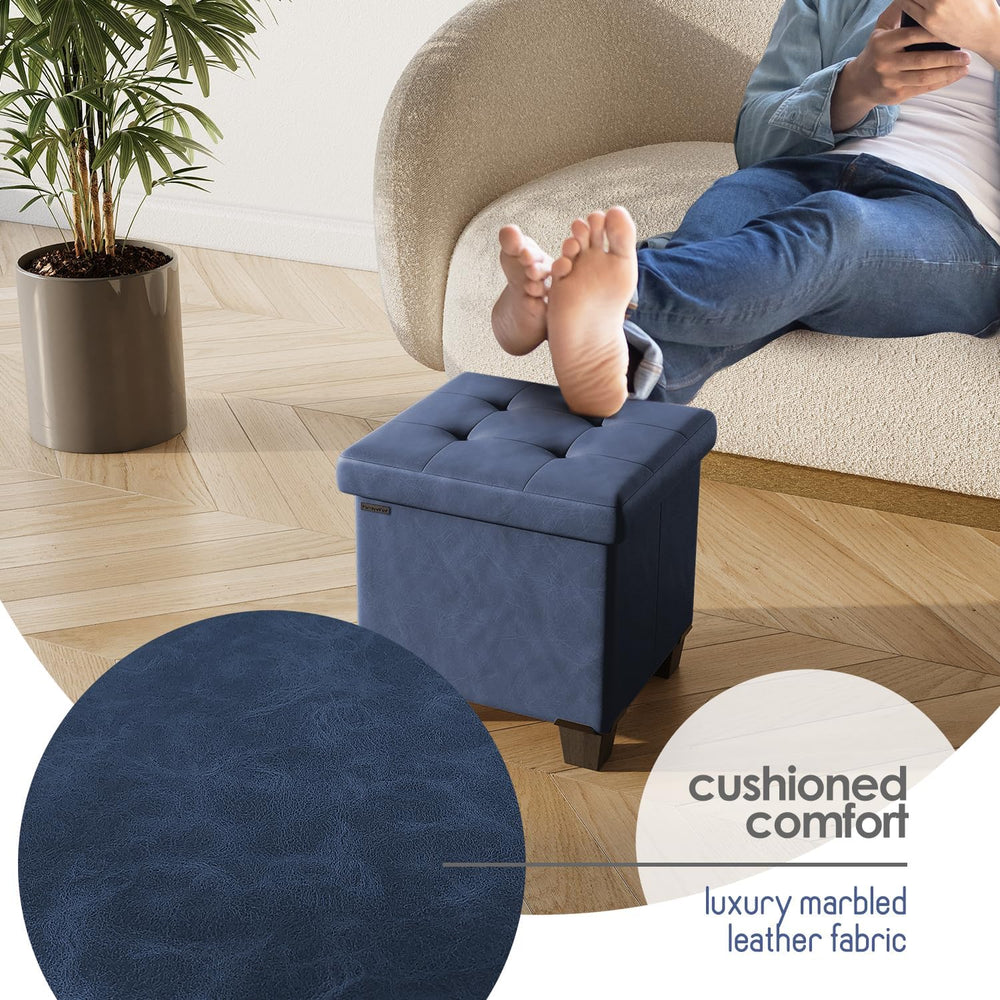 Storage Ottoman Cube with Small Bin, 15-in Square Ottoman with Storage for Li...