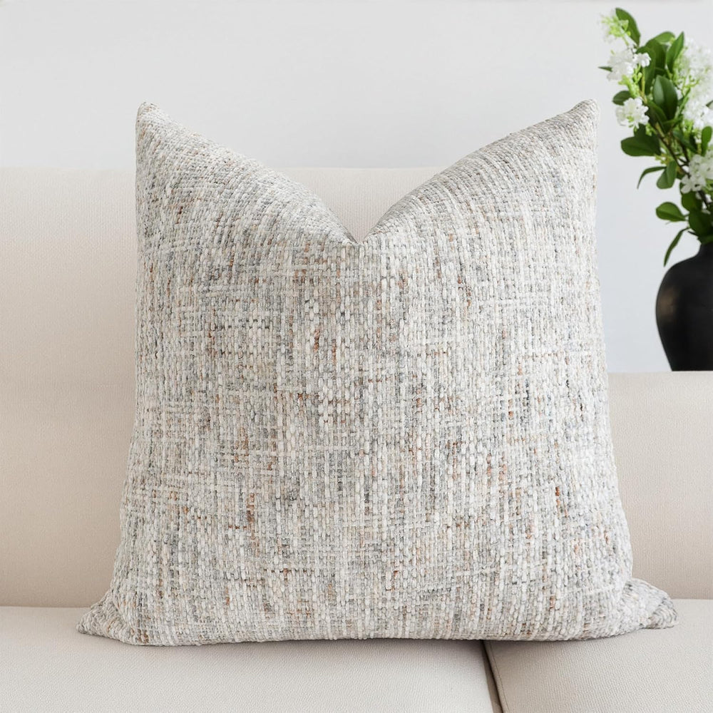 Textured Neutral Throw Pillow Covers 22x22 Inch Set of 2 Soft Woven Chenille ...