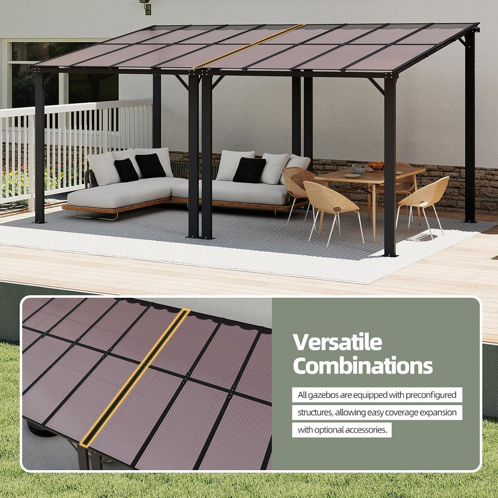 10 x 8' Wall‑Mounted Patio Pergola Gazebo w/Sloped Roof Hardtop