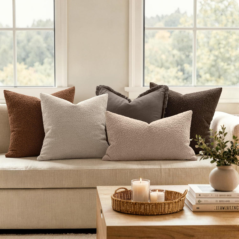 MIULEE 24x24 Decorative Euro Sham Boucle Couch Pillow Covers Camel