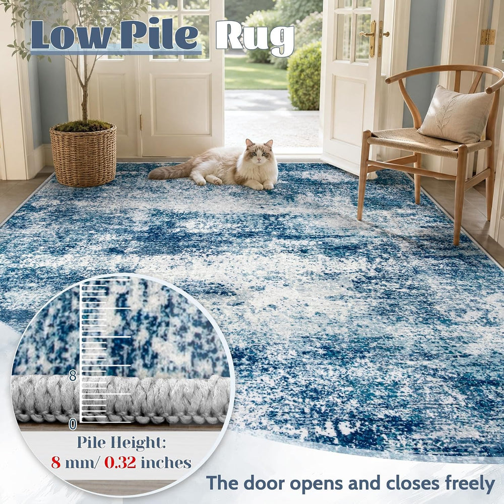 TENGTENGLINK 6x9 Area Rugs for Living Room, Washable Abstract Rug, Blue