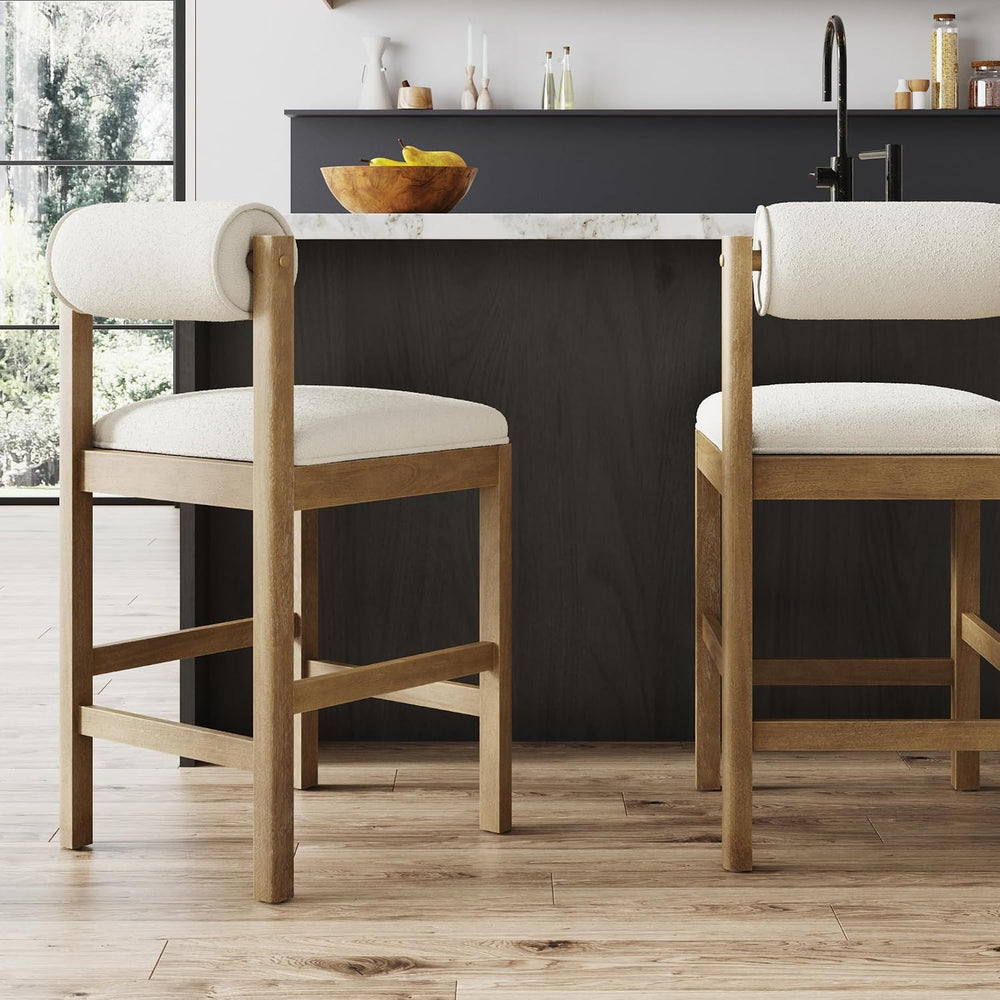 Nathan James Kimberly Modern Counter Stool with Solid Wood Legs, Boucle Uphol...