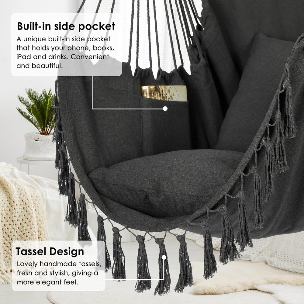Y- STOP Hammock Chair Hanging Rope Swing, Max 500 Lbs, 2 Cushions Included, L...