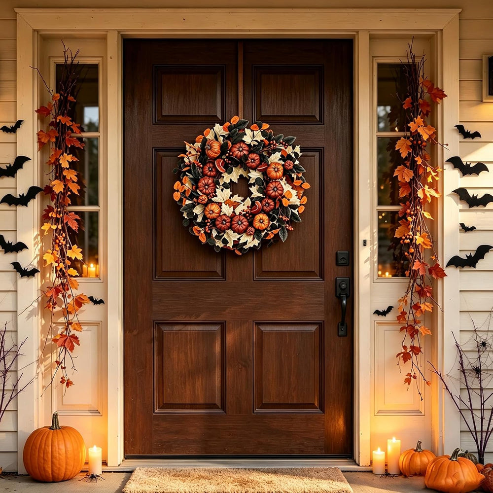 24" Fall Pumpkin Wreath Artificial Halloween Wreath for Front Door