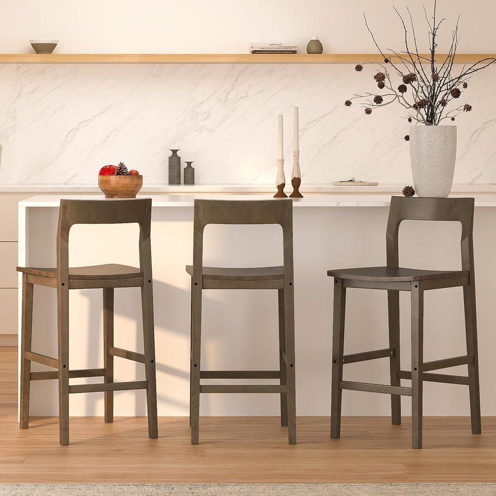 Wood Barstools Set of 4, Counter Height Bar Stools Armless Farmhouse Wooden B...