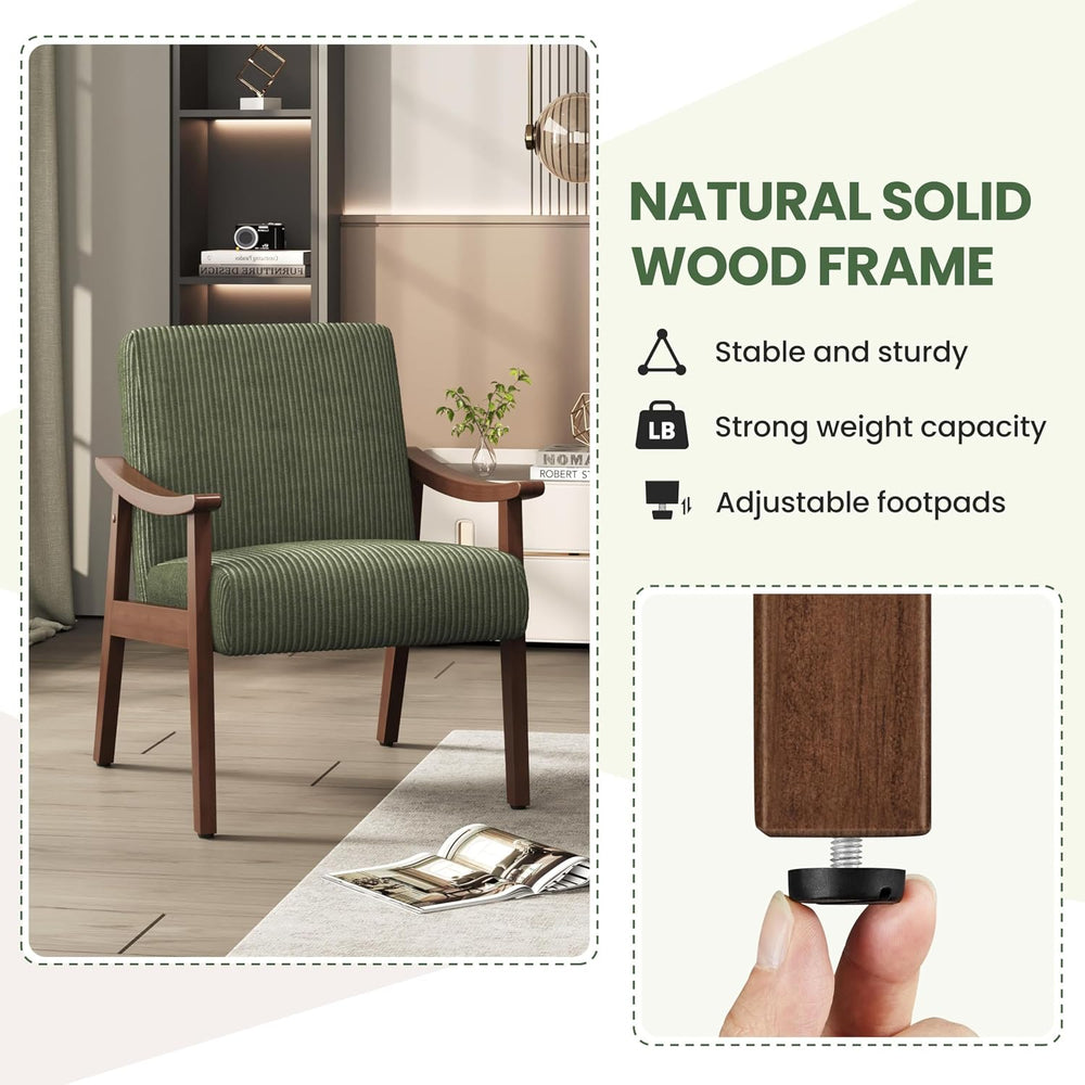 Yaheetech Accent Chairs, Mid-Century Corduroy Fabric Armchairs, Dark Green