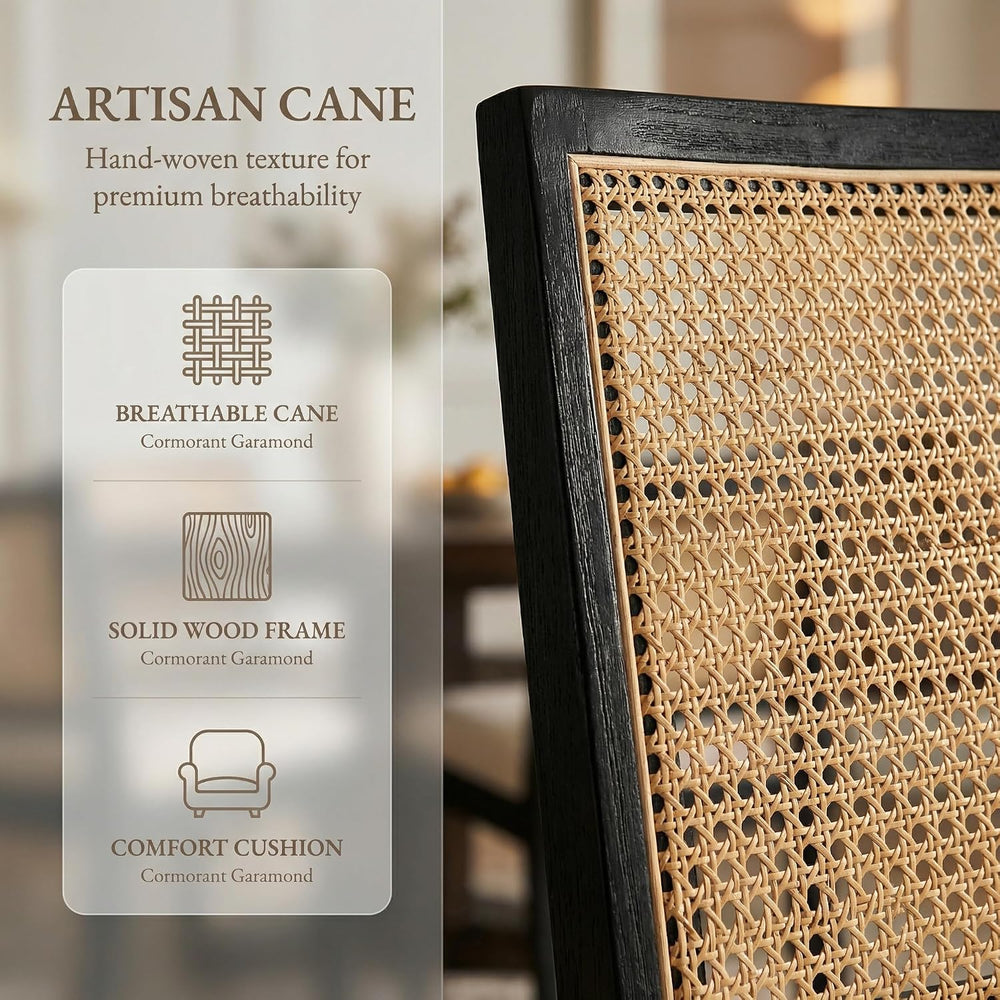 HNY Farmhouse Rattan Dining Chairs Set of 6, Black Solid Hardwood Frame, Upho...