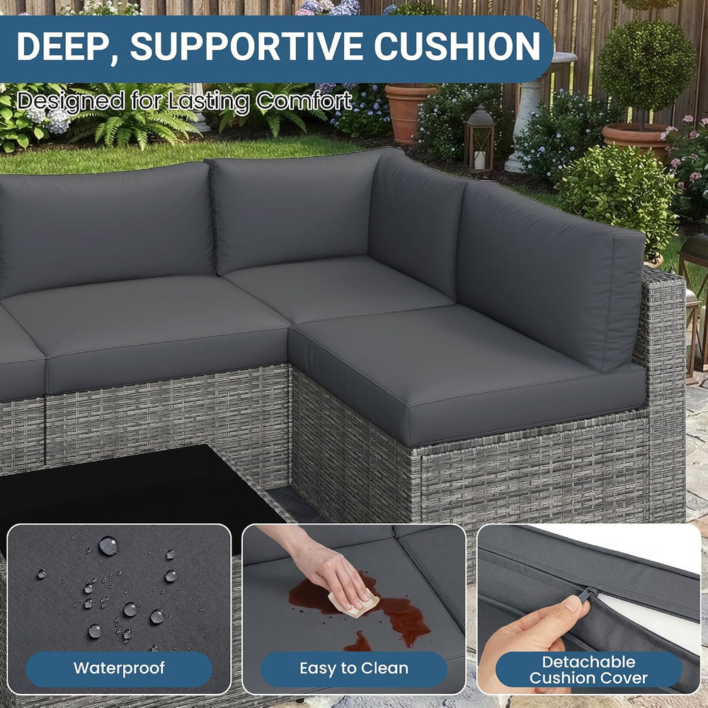 Wisteria Lane 7 Pieces Wicker Patio Furniture Set, All-Weather Patio Sectiona...