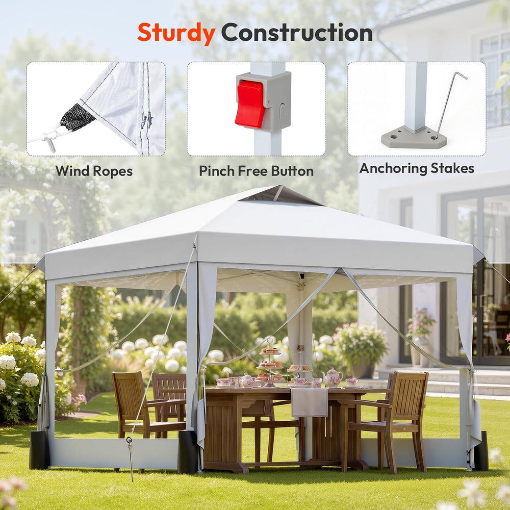 VINGLI 10x10 Pop Up Canopy Tent with Sidewalls One Push Setup(White)