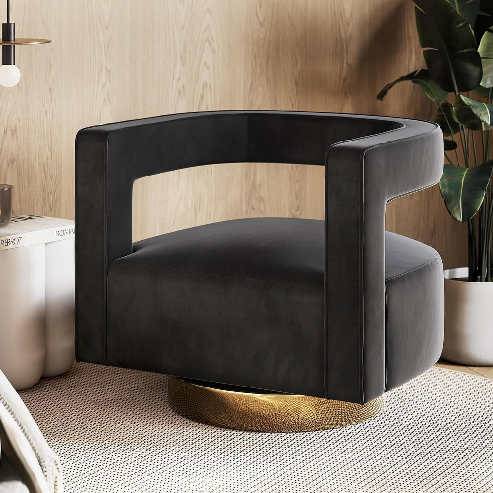 BELLEZE Swivel Barrel Accent Chair Set of 2, Modern Upholstered Arm Comfy Vel...