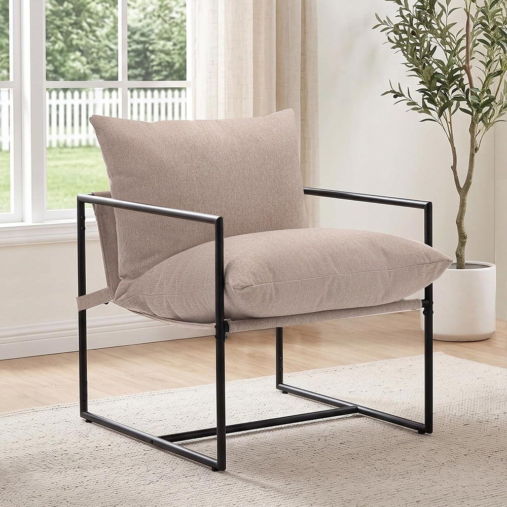 Modern Accent Chair, Upholstered Reading Sling Chair with Metal Frame and Sof...