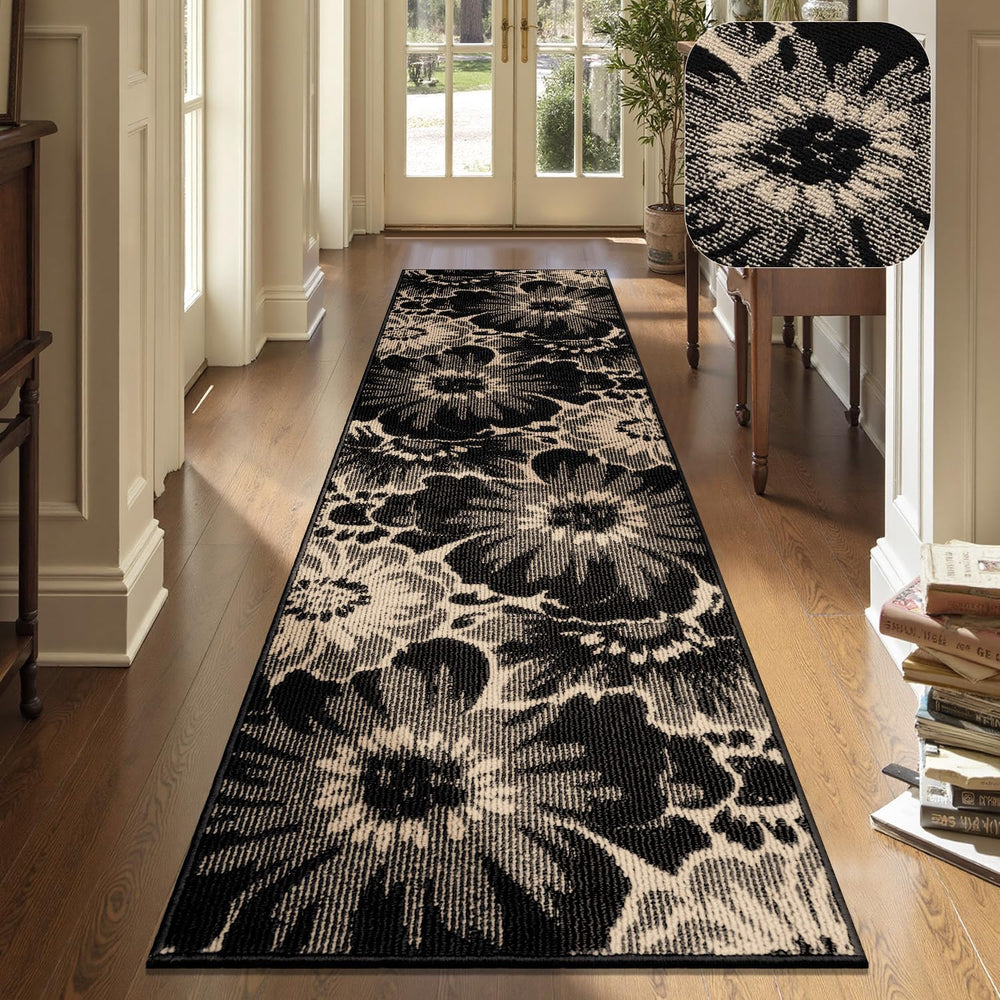 Findosom Hallway Runner Rug 2x8, Non Slip High-Low Textured Floral Washable R...
