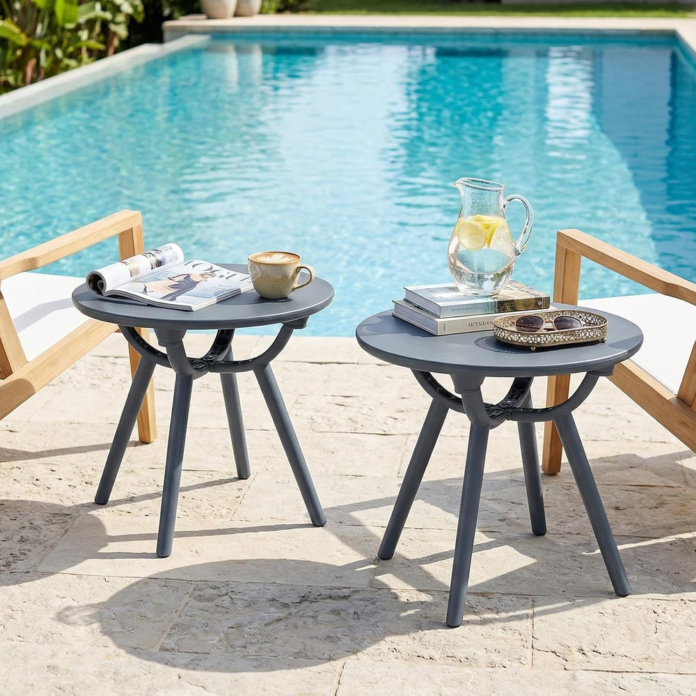 Tangkula Outdoor 20" Round Side Table Set of 2, Gray